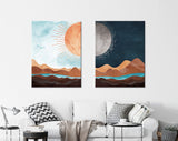 Sun and Moon Canvas Print // Day and Night Western Desert Landscape Wall Art // Boho Dune Print // 2 Piece Wall Art Set