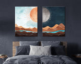 Sun and Moon Canvas Print // Day and Night Western Desert Landscape Wall Art // Boho Dune Print // 2 Piece Wall Art Set