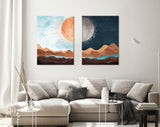 Sun and Moon Canvas Print // Day and Night Western Desert Landscape Wall Art // Boho Dune Print // 2 Piece Wall Art Set