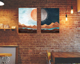 Sun and Moon Canvas Print // Day and Night Western Desert Landscape Wall Art // Boho Dune Print // 2 Piece Wall Art Set