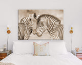 Zebras in Love Canvas Print // Sepia Wall Art // Couple of Zebras Print // Zebra Wall Decor // Cuddles Between Two Zebras // Animals in Love