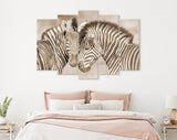 Zebras in Love Canvas Print // Sepia Wall Art // Couple of Zebras Print // Zebra Wall Decor // Cuddles Between Two Zebras // Animals in Love