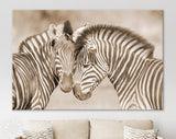 Zebras in Love Canvas Print // Sepia Wall Art // Couple of Zebras Print // Zebra Wall Decor // Cuddles Between Two Zebras // Animals in Love