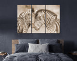 Zebras in Love Canvas Print // Sepia Wall Art // Couple of Zebras Print // Zebra Wall Decor // Cuddles Between Two Zebras // Animals in Love