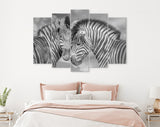 Zebras in Love Shadow Overlay Canvas Print // Black & White Couple of Zebras Wall Art // Cuddles Between Two Zebras // Animals in Love