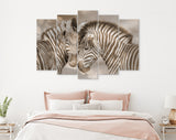 Zebras in Love Sepia Shadow Overlay Canvas Print // Zebra White Wood Background Canvas Print // Cuddles Between Two Zebras / Animals in Love