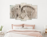 Vintage Zebras in Love Canvas Print // Cuddles Between Two Zebras Old Wall Background Canvas Print // Vintage Wall Art // Animals in Love