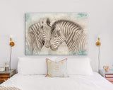 Vintage Zebras in Love Canvas Print // Cuddles Between Two Zebras Old Wall Background Canvas Print // Vintage Wall Art // Animals in Love