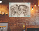 Vintage Zebras in Love Canvas Print // Cuddles Between Two Zebras Old Wall Background Canvas Print // Vintage Wall Art // Animals in Love