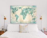 World Map Watercolour Canvas Print // World map Ink Watercolour Painting On A Rustic Wall Background Canvas Print// World Map Wall Art