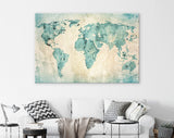 World Map Watercolour Canvas Print // World map Ink Watercolour Painting On A Rustic Wall Background Canvas Print// World Map Wall Art