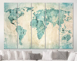 World Map Watercolour Canvas Print // World map Ink Watercolour Painting On A Rustic Wall Background Canvas Print// World Map Wall Art