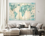 World Map Watercolour Canvas Print // World map Ink Watercolour Painting On A Rustic Wall Background Canvas Print// World Map Wall Art