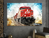 Cargo Train Canvas Print // Powerful Diesel Locomotive // Commercial Cargo // Locomotive Print // Rail Freight Transport Wall Art