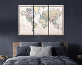 Old World Map Canvas Print Original Hand Coloured Map Of The World On Mercator Projection c. 1860 The Countries Are Named As They Were Then