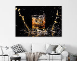 Whiskey Canvas Print // Shot Of Whiskey With Splash // Bar Wall Decor // Mans Cave Wall Art