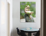 Frog Canvas Print // Green Frog Crossing His Arms Sitting On A Rock / The Lazy Call Of The Tree Frog Meme Canvas Wall Art / Funny Home Decor