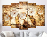 Beer Canvas Print // Glasses Of Beer On An Old Wooden Table Top View // Assortment of Beer Glasses // Pub Wall Decor // Man Cave Wall Art