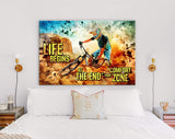 Downhill Canvas Print // Life Begins At The End Of Your Comfort Zone // MTB Mountain Biking Dusty Aggressive Turns Downhill Riding