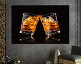 Whiskey Glasses Canvas Print // Glasses Of Whiskey Making Toast With Splashes // Bar Wall Decor // Whisky Wall Art // Man Cave Wall Art