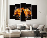 Whiskey Glasses Canvas Print // Glasses Of Whiskey Making Toast With Splashes // Bar Wall Decor // Whisky Wall Art // Man Cave Wall Art