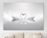 Swans in Love Canvas Print // Swans On A Calm Water Surface With Fog Wall Decor // Neutral Colors Swans Wall Art