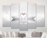 Swans in Love Canvas Print // Swans On A Calm Water Surface With Fog Wall Decor // Neutral Colors Swans Wall Art