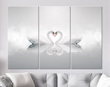 Swans in Love Canvas Print // Swans On A Calm Water Surface With Fog Wall Decor // Neutral Colors Swans Wall Art