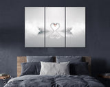 Swans in Love Canvas Print // Swans On A Calm Water Surface With Fog Wall Decor // Neutral Colors Swans Wall Art