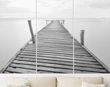 Old Bridge Canvas Print // Black and White Picture of Old Wooden Jetty to the Sea // Black and White Canvas Wall Art