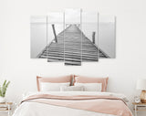 Old Bridge Canvas Print // Black and White Picture of Old Wooden Jetty to the Sea // Black and White Canvas Wall Art