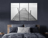 Old Bridge Canvas Print // Black and White Picture of Old Wooden Jetty to the Sea // Black and White Canvas Wall Art