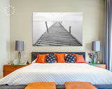 Old Bridge Canvas Print // Black and White Picture of Old Wooden Jetty to the Sea // Black and White Canvas Wall Art