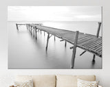 Old Wooden Bridge Canvas Print // Black and White Picture of Old Wooden Jetty to the Sea // Black and White Canvas Wall Art // Calm Sea Pier