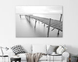 Old Wooden Bridge Canvas Print // Black and White Picture of Old Wooden Jetty to the Sea // Black and White Canvas Wall Art // Calm Sea Pier