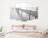 Old Wooden Bridge Canvas Print // Black and White Picture of Old Wooden Jetty to the Sea // Black and White Canvas Wall Art // Calm Sea Pier