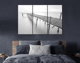 Old Wooden Bridge Canvas Print // Black and White Picture of Old Wooden Jetty to the Sea // Black and White Canvas Wall Art // Calm Sea Pier