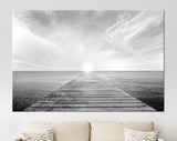 Old Bridge to the Sea Canvas Print // Black and White Picture of Old Wooden Jetty to the Sea // Black and White Canvas Wall Art // Calm Sea