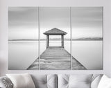 Old Wooden Jetty Canvas Print // Long Exposure Black and White Picture of Old Wooden Bridge to the Sea / Black and White Wooden Pier Print