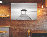 Old Wooden Jetty Canvas Print // Long Exposure Black and White Picture of Old Wooden Bridge to the Sea / Black and White Wooden Pier Print