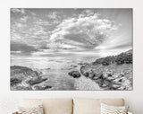 Ocean Sunset Canvas Print // Black and White Long Exposure Rocky Coast Ocean Wave Canvas Wall Decor // Black and White Sea Canvas Wall Art