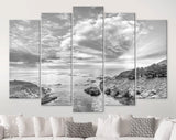 Ocean Sunset Canvas Print // Black and White Long Exposure Rocky Coast Ocean Wave Canvas Wall Decor // Black and White Sea Canvas Wall Art