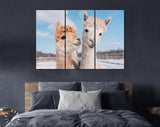 Lovely Alpacas Canvas Print // Two Lovely Alpacas In Winter // Farmhouse wall decor // Alpaca Portrait Print