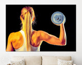 Fitness Girl Canvas Print // Gym Canvas Wall Decor // Young Beautiful Woman Doing Exercises With Dumbbells