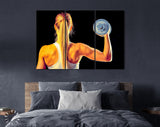 Fitness Girl Canvas Print // Gym Canvas Wall Decor // Young Beautiful Woman Doing Exercises With Dumbbells