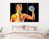 Fitness Girl Canvas Print // Gym Canvas Wall Decor // Young Beautiful Woman Doing Exercises With Dumbbells