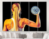 Fitness Girl Canvas Print // Gym Canvas Wall Decor // Young Beautiful Woman Doing Exercises With Dumbbells