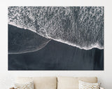 Black Sand Beach Canvas Print // Top View Volcano Black Sand Beach Canvas Wall Decor // Beach Ocean Wave Canvas Wall Art