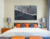 Black Sand Beach Canvas Print // Top View Volcano Black Sand Beach Canvas Wall Decor // Beach Ocean Wave Canvas Wall Art