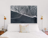 Black Sand Beach Canvas Print // Top View Volcano Black Sand Beach Canvas Wall Decor // Beach Ocean Wave Canvas Wall Art